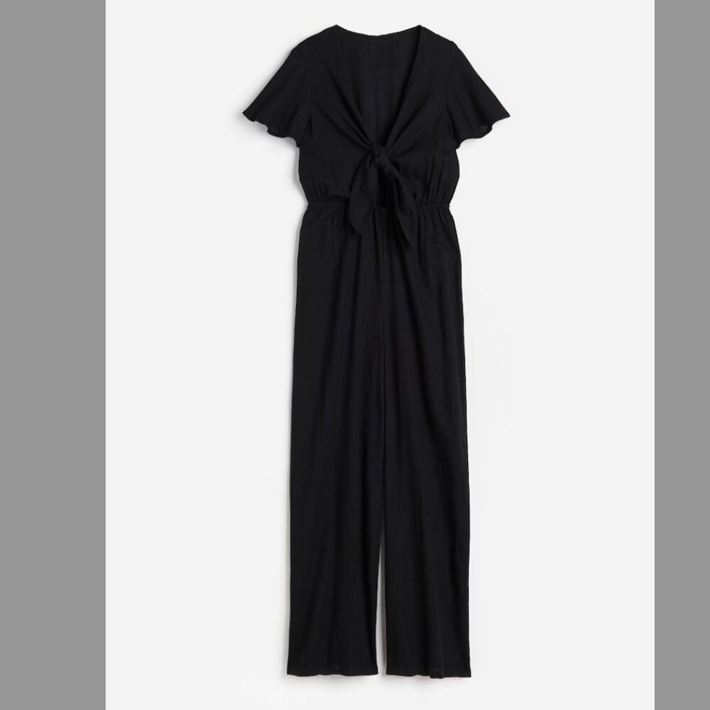 H&M Black Linen-blend Jumpsuit, Size M